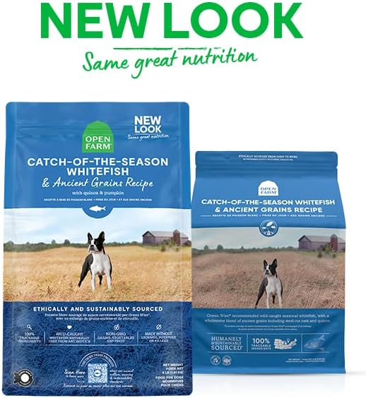 Open Farm Catch-of-The-Season Whitefish & Ancient Grains Dry Dog Food, Wild-Caught Whitefish Recipe with Wholesome Grains and No Artificial Flavors or Preservatives, 11 lbs