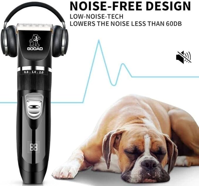 Dog Clippers Grooming Kit and Paw Trimmer,Cordless,Low Noise, Electric Quiet,Rechargeable, Pet Hair Clippers for Thick Coats,Dog Trimmer Grooming, Shaver for Small and Large Dogs Cats,Black