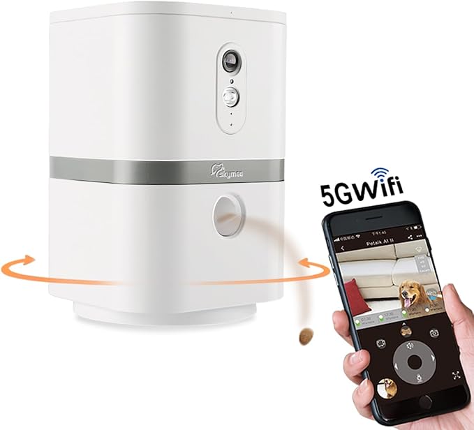 SKYMEE Petalk AI II Dog Camera Automatic Treat Dispenser, 5G WiFi Full HD Pet Camera with 180° Pan Full-Room View