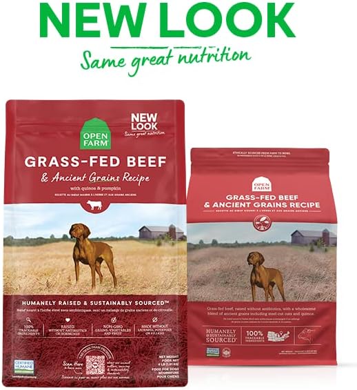 Open Farm Ancient Grains Dry Dog Food, Humanely Raised Meat Recipe with Wholesome Grains and No Artificial Flavors or Preservatives (Grass-Fed Beef Ancient Grain, 22 Pound (Pack of 1))