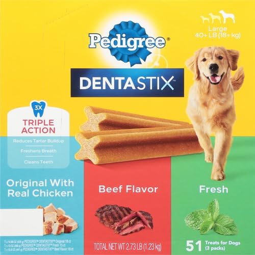 PEDIGREE DENTASTIX Large Dog Dental Care Treats Original, Beef & Fresh Variety Pack, 2.73 lb.Pack (51 Treats)