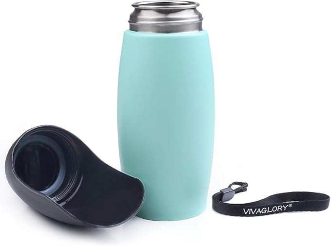 VIVAGLORY Dog Water Bottle, Pet Drinking Bottle, 25oz Portable & Leakproof Stainless Steel Dog Travel Water Bottle Bowl with Large Trough for Walking & Hiking, Mint Green