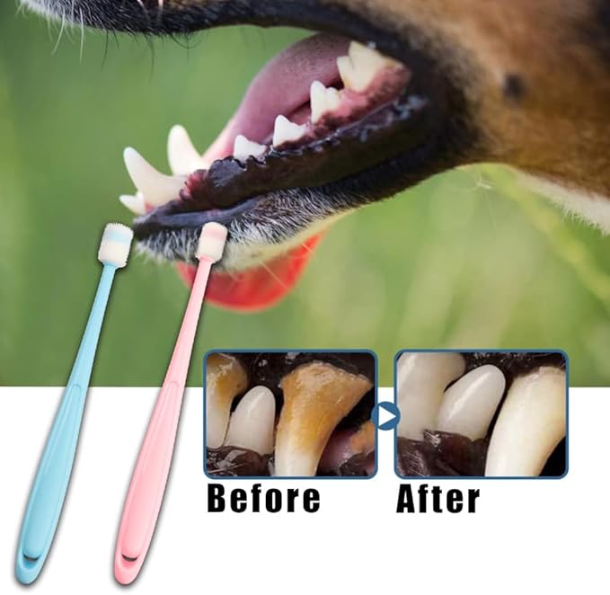 4 Pack Cat & Dog Toothbrush 360 Degree Cleaning Soft Bristled Brush Dental Care Protect Teeth Deep and Effective Pet Tooth Cleaning Tools for Cat and Dogs (Pink+Blue)