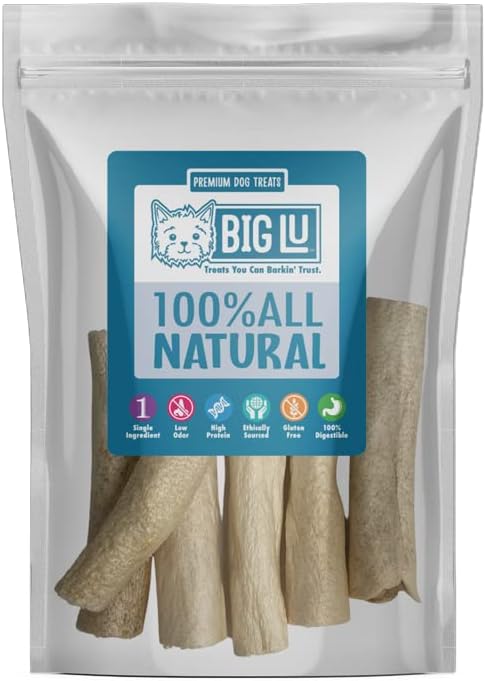 Big Lu - Cow Tail Dog Chews, All-Natural Grass-Fed Beef, Single Ingredient Treats, Rawhide-Free, 4-Inch Sticks (12 Sticks)