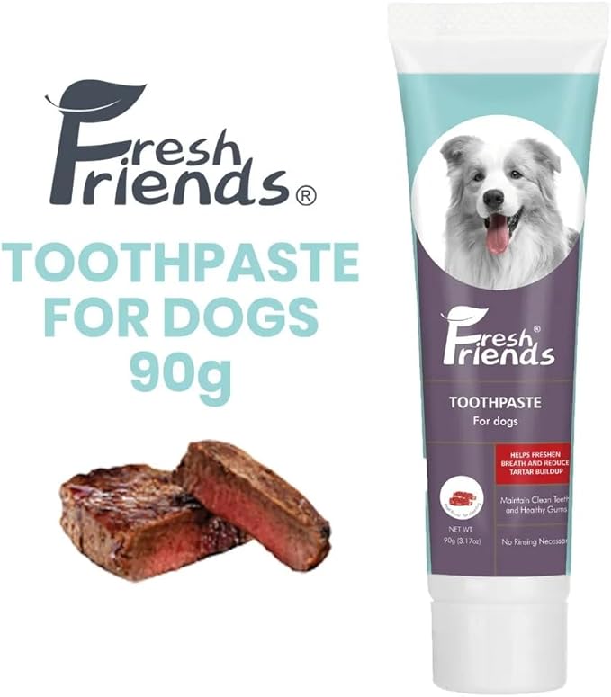FRESH FRIENDS Enzymatic Toothpaste for Dogs | Puppy Toothpaste | Gum Toothpaste | Improves Gum Health | Eliminates Bad Breath, Dog Toothpaste Tartar Remover & Plaque Remover | Dog Dental Care (Beef)