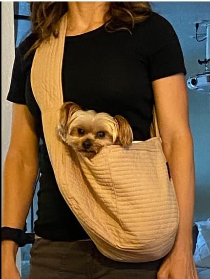 NATUYA Small Dog Carrier Sling Dog Sling Carrier for Small Dogs Puppies Cats, Big Pouch Safety Leash Pet Sling Carrier for Walking Outdoor Travel (Brown, Canvas)