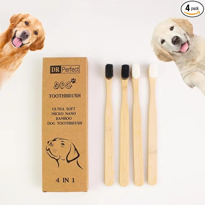 Dog Toothbrush, Micro Nano Ultra Soft Bristle Dog Toothbrush for Sensitive Gum Dog, Dog Teeth Cleaning, Dog Bamboo Toothbrush, for Medium & Large Dog, Fresh Breath (4)