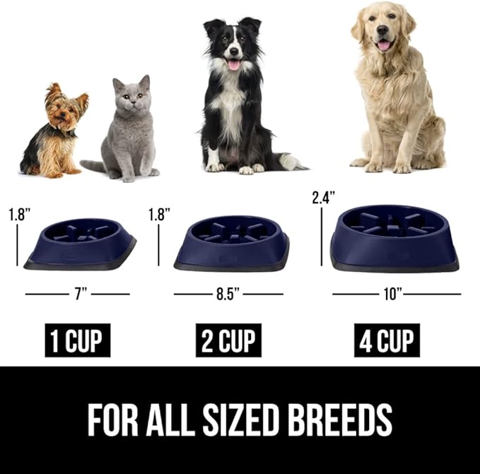 Gorilla Grip Slow Feeder Dog and Cat Bowls, Interactive Puzzle Toy for Dogs and Cats Food Training, Keeps Pets Busy and Prevents Puppy Overeating, Large, Small Breeds, 100% BPA Free, 1 Cup Navy