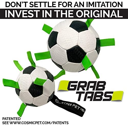 Hyper Pet Grab Tabs Dog Soccer Ball with Straps (7.5") Indoor or Outdoor, Interactive Durable Fetch Dog Ball with Tug Toy for All Dog Breeds