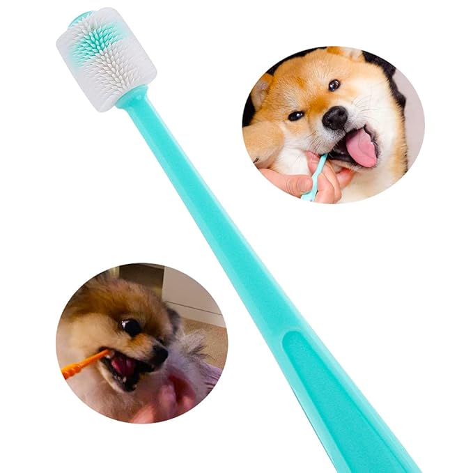 2 Pcs 360-Degree Small Dog and Cat Toothbrush, Bristle Diameter 0.51", Soft Silicone Deep Pet Teeth Cleaning Kit (Colors May Vary)