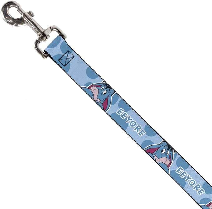 Disney Pet Leash, Dog Leash, Winnie The Pooh Eeyore Text and Expression Close Up Dot Blues, 6 Feet Long 1.5 Inch Wide