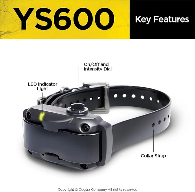 Dogtra YS600 Anti Bark Collar for Medium to Large Dogs, Adjustable 10 Intensity Levels, Vibration Warning, Low/High Stimulation, Waterproof, 2-Hour Quick Charge Rechargeable Battery, w/PetsTEK Clicker