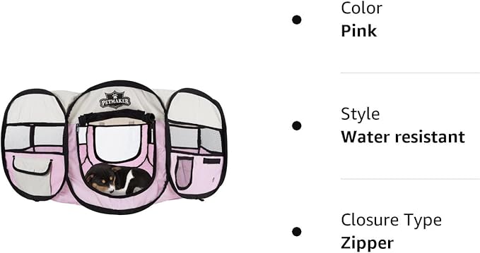 Portable Puppy Playpen - Small Pop-Up Play Yard for Pets Up to 25lbs with Mesh Windows, 2 Pockets, Zippered Roof, and Carry Bag by PETMAKER (Pink)