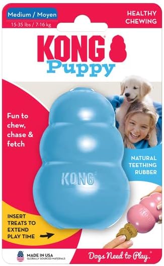 KONG Puppy - Natural Teething Rubber Chew Toy for Dogs - Stuffable Dog Toy for Extended Playtime - Chew & Fetch Toy for Puppies - for Medium Puppies - Blue