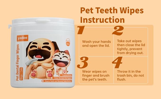 Dog Teeth Cleaning Finger Wipes, 100 Count Dog Dental Wipes for Cats & Dogs, Pet Dental Care Wipes To Freshen Breath, Reduce Plaque, Prevent Tartar Build-up A024711US3