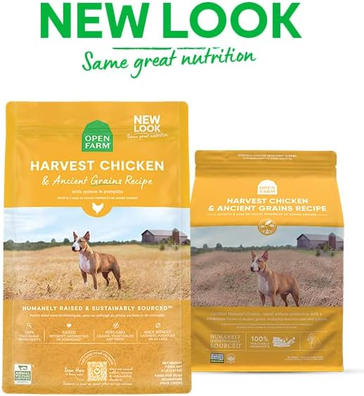 Open Farm Ancient Grains Dry Dog Food, Humanely Raised Meat Recipe with Wholesome Grains and No Artificial Flavors or Preservatives (Harvest Chicken Ancient Grain, 22 Pound (Pack of 1))