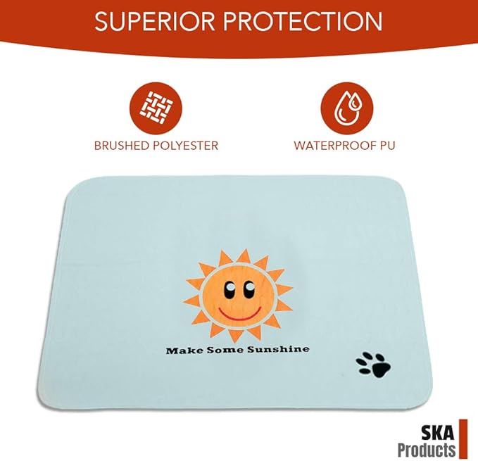 Cute Washable Puppy Pee Pads | 4 Pack Sun, Palm Tree Designs | Large Super Absorbent Wee Wee Potty Mats | Dog Housebreaking, Pet Crate Training | Multi-Purpose Reusable Eco-Friendly | Whelping