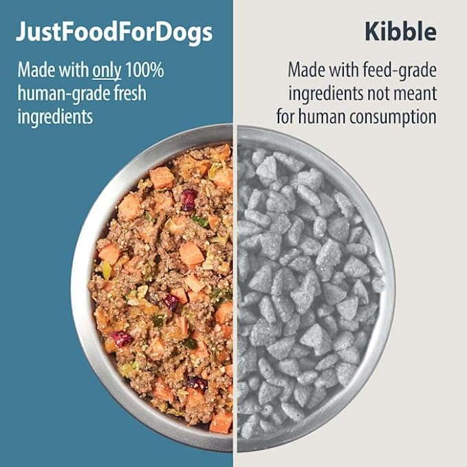 JustFoodForDogs Frozen Fresh Dog Food, Complete Meal or Dog Food Topper, Venison & Squash Human Grade Dog Food Recipe, 18 oz (Pack of 7)