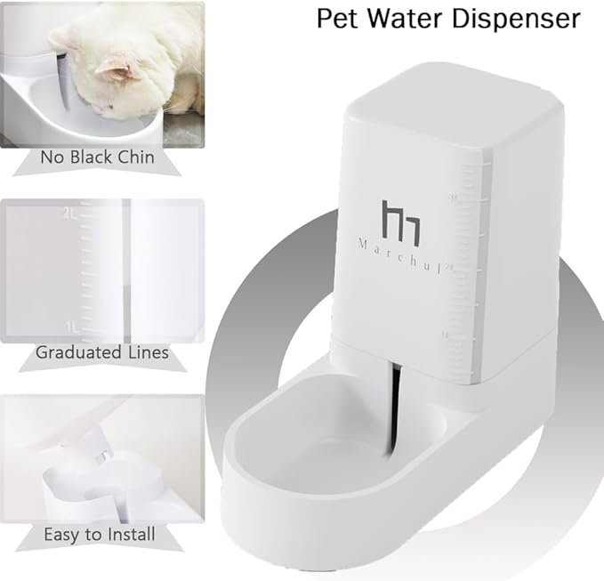 Marchul Cat Feeder and Water Dispenser Set, Automatic Cat Food Dispenser 4.63lb, Gravity Automatic Water Dispenser 1 Gallon, Cat and Dog Feeders with Pet Food Scoop Sponge Bottle Brush