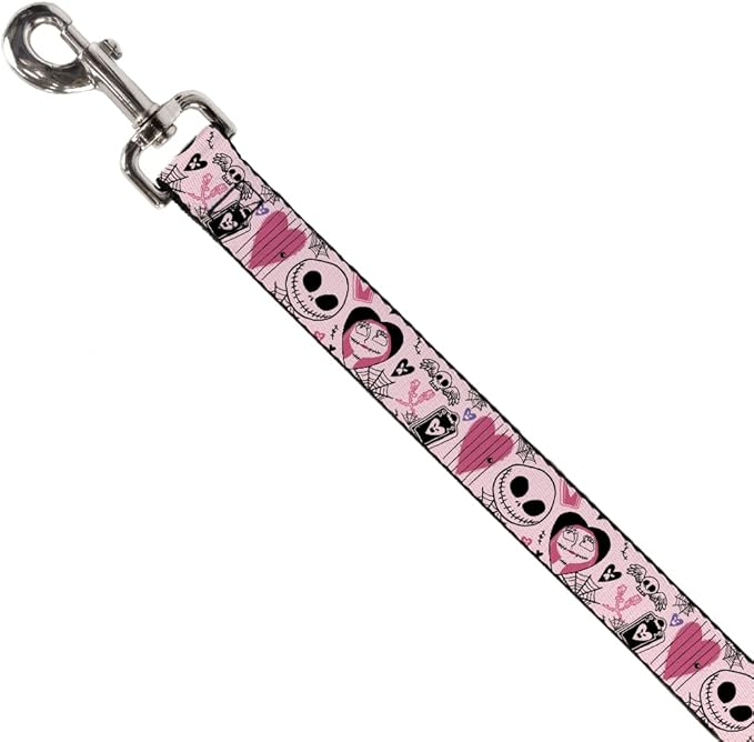 Disney Pet Leash, Dog Leash, The Nightmare Before Christmas Jack and Sally Doodles Pink, 4 Feet Long 1.0 Inch Wide