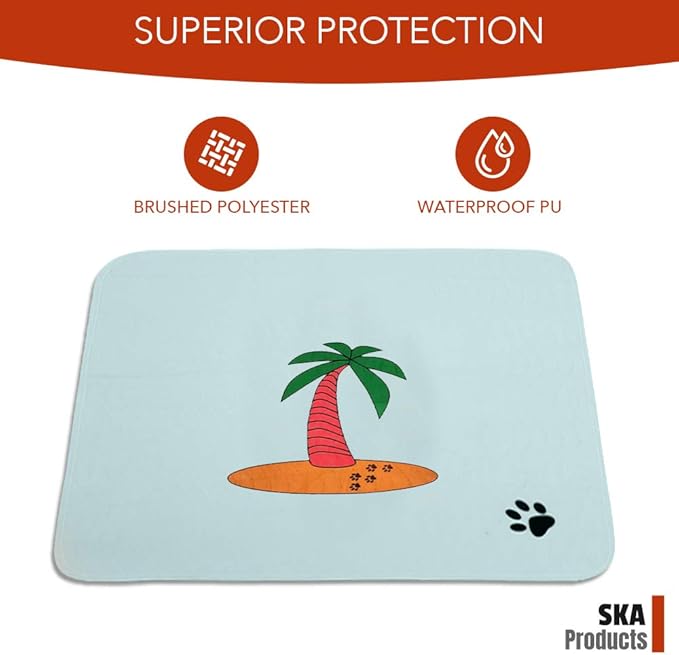 Cute Washable Puppy Pee Pads | 4 Pack Sun, Palm Tree Designs | Large Super Absorbent Wee Wee Potty Mats | Dog Housebreaking, Pet Crate Training | Multi-Purpose Reusable Eco-Friendly | Whelping