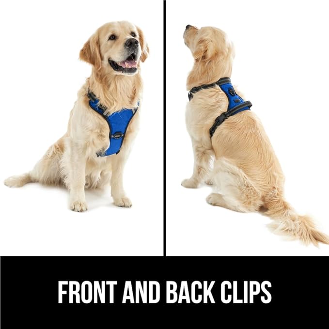 Gorilla Grip No Pull Comfortable Durable Dog Harness with Handle, Pet Leash Clips on Chest or Back for Walking, Padded Mesh Pets Vest, Adjustable Reflective Straps, Puppy Training, Blue