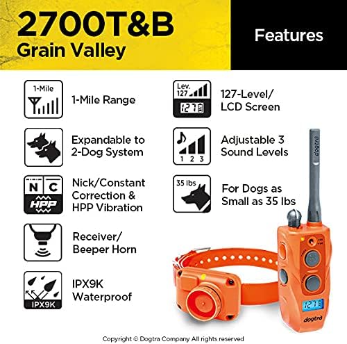 Dogtra GV 2700T&B Long Range 1-Mile 1-Dog Training & Beeper Remote Dog Training E-Collar for Upland Gun Dog - Grain Valley Edition - Exclusive Orange Color