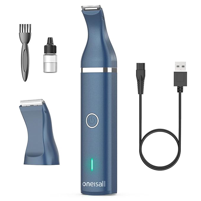 oneisall Dog Clippers with Double Blades,Cordless Small Pet Hair Grooming Trimmer,Low Noise for Trimming Dog's Hair Around Paws, Eyes, Ears, Face, Rump (Teal)