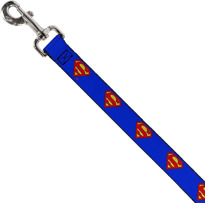 Buckle-Down Dog Leash Superman Shield Blue Available In Different Lengths And Widths For Small Medium Large Dogs and Cats, 6 Feet Long - 1.5" Wide