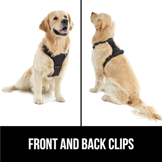 Gorilla Grip No Pull Comfortable Durable Dog Harness with Handle, Pet Leash Clips on Chest or Back for Walking, Padded Mesh Pets Vest, Adjustable Reflective Straps, Puppy Training, Black
