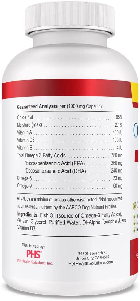 Omega-Caps Extra Strength for Large Breeds-Vet Formulated for Healthy Radiant Skin & Coat While Reducing Shedding. Contains Omega 3 for Immune System Support, Easy to Dose, 1000 Soft Gel Capsules