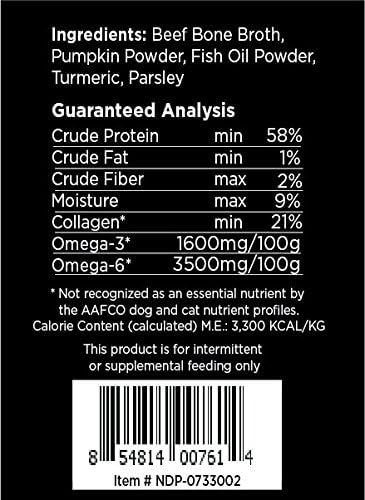 Nature's Diet Pet Bone Broth Protein Powder with Pumpkin, Fish Oil and Turmeric (Beef, 16 oz = 159 Servings)