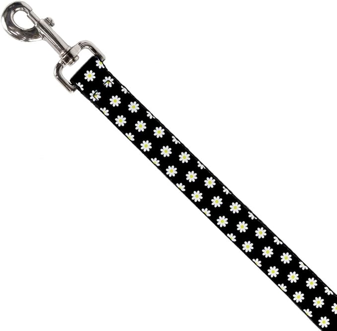 Buckle-Down Dog Leash Daisies Scattered Black White Yellow 6 Feet Long 1.5 Inch Wide