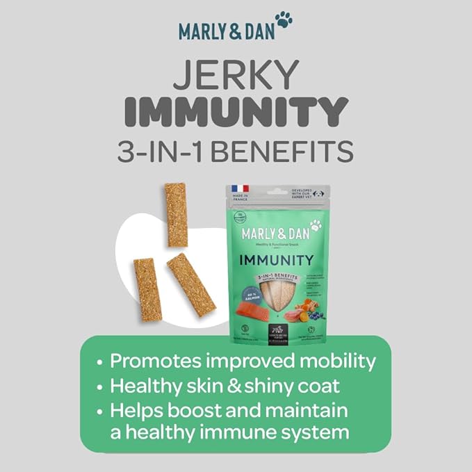 Marly & Dan Baked Salmon Jerky Snacks for Dogs with Sweet Potato and Blueberries - Naturally Healthy & Functional Immunity Recipe, Rich in Omega-3, 6 oz