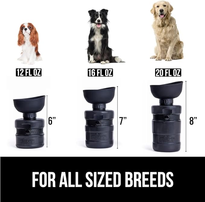 Gorilla Grip No Spill Portable Dog Water Bottle with Built in Bowl, Food Grade Silicone Leak Proof Pets Travel Drink Dispenser, Puppy Walk Training, Pet Hiking Essentials, Trip Accessories, Black