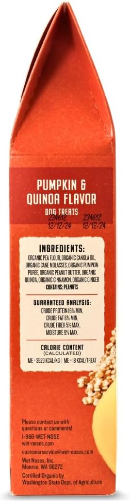 Organic Crunchy Dog Treats – for All Pet Sizes, Breeds – All-Natural Puppy Treat, Senior Dog Snack – 100% Human-Grade – Delicious Chews for Dogs - Grain-Free Pumpkin & Quinoa, 14 Oz (2 Pack)