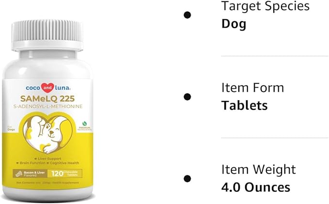 SAMe for Dogs - S-Adenosyl-L-Methionine, Liver Supplements for Dogs - Brain Supplement for Dogs, Promotes Cognitive Support, Liver Support Supplement