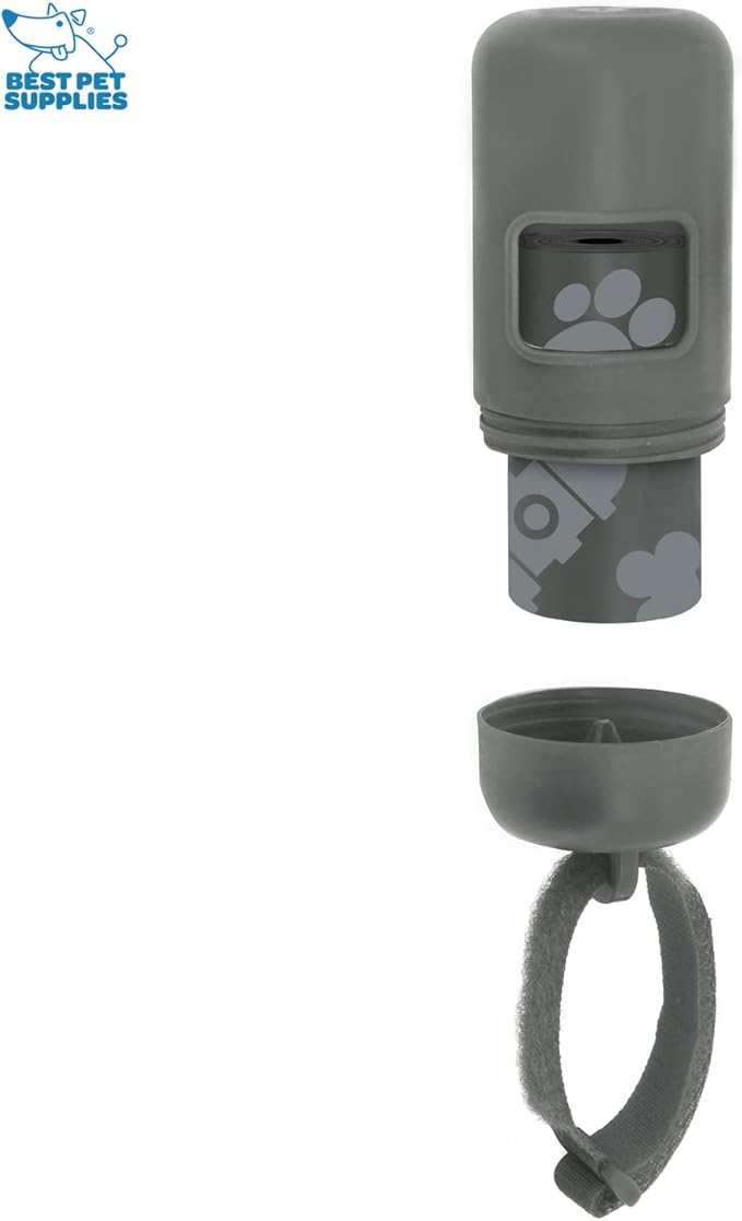 Best Pet Supplies Dog Poop Bag Holder Leash Attachment with 30 Bags, Reusable Dispenser for Travel, Walking, Park, and Outdoor Use, Durable with Clip-On - Gray, Pack of 2