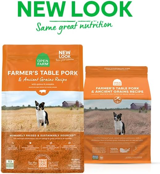 Open Farm Ancient Grains Dry Dog Food, Humanely Raised Meat, Wholesome Grains, No Artificial Flavors or Preservatives (Farmer's Table Pork Ancient Grain, 11 Pound Pack of 1)