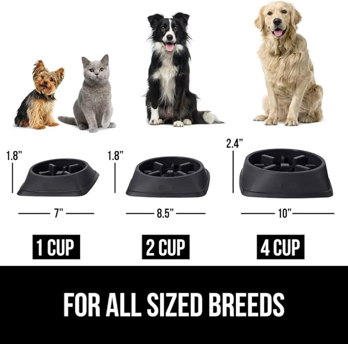 Gorilla Grip Slow Feeder Dog and Cat Bowls, Interactive Puzzle Toy for Dogs and Cats Food Training, Keeps Pets Busy and Prevents Puppy Overeating, Large, Small Breeds, 100% BPA Free, 1 Cup Black