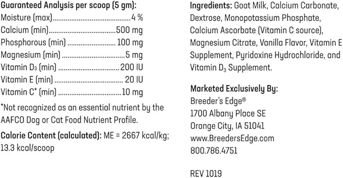 Breeder's Edge Oral Cal Plus Powder- Calcium Supplement for Dogs & Cats- 300gm