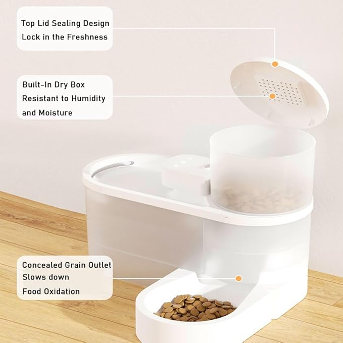 Marchul Wireless Pet Fountain and Gravity Auto Feeder Set, 67 oz(2L) Non-Leakage Silent Pet Fountain with Multi-Angle Auto Cat Feeder, Motion Sensor Pet Fountain Dual Mode, with Filter, Charger