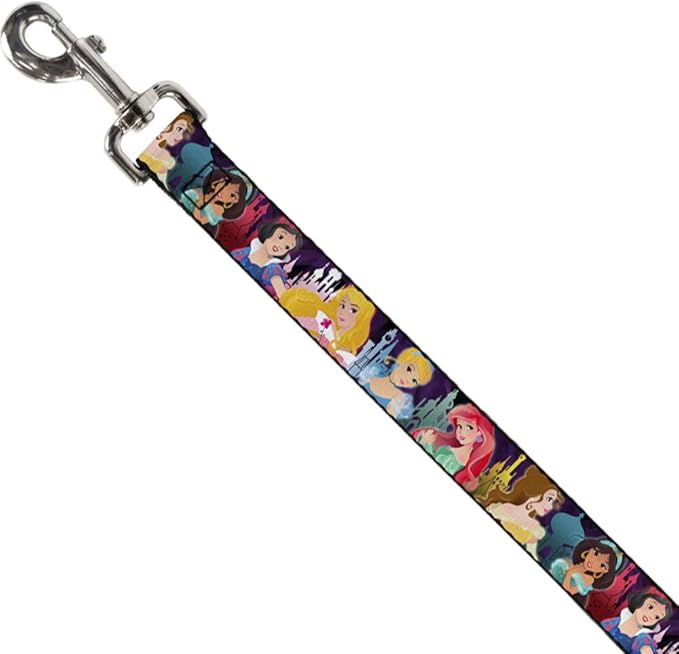 Dog Leash Disney Princess Poses Castle Silhouettes Purples Multi Color 4 Feet Long 0.5 Inch Wide