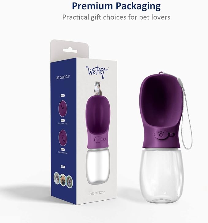 WePet Portable Dog Water Bottle, 12 OZ, Leak Proof Puppy Water Dispenser with Drinking Feeder for Pets Outdoor Walking, Hiking, Travel, Food Grade Plastic