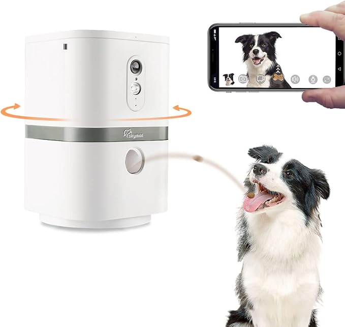 SKYMEE Petalk AI II Dog Camera Automatic Treat Dispenser, WiFi Full HD Pet Camera with 180° Pan Full-Room View,Night Vision,Two Way Audio for Dogs and Cats,Compatible with Alexa (2.4G WiFi Only)