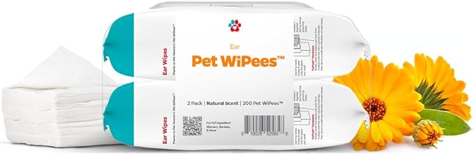 Pet Parents® Pet WiPees™ Ear, Cat & Dog Ear Wipes, Ear Cleaner for Dogs, Ear Wipes for Dogs. (100 Count (Pack of 2), Natural)