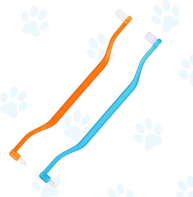 2pcs Dual Sided Cat & Dog Toothbrushes 6.3x0.63in Kitten Puppy Teeth Cleaning Brush Micro Head Pets Kitty Dental Care for Prevent Bad Breath & Plaque Tartar Formation (Blue,Orange)