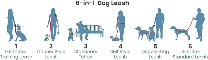 Kurgo 6 in 1 Quantum Leash, Hands Free Leash for Dogs, Running Belt Lead, Crossbody & Waist Belt Style, Reflective, Carabiner Clip, for Training, Hiking, or Jogging, 4 colors