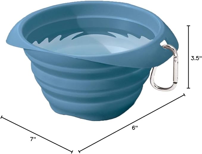 Kurgo Collaps-A-Bowl for Dogs, Collapsible Travel Dog Bowl, Pet Food & Hiking Water Bowl, Food Grade Bowl for Dogs, Travel Accessories for Pets, includes Carabiner (24 oz, Blue)
