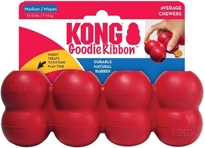 KONG Goodie Ribbon - Stuffable Natural Rubber Dog Toy - with Four Fillable Goodie Grippers for Enrichment Play - Bone-Shaped Chew Toy - for Medium Dogs